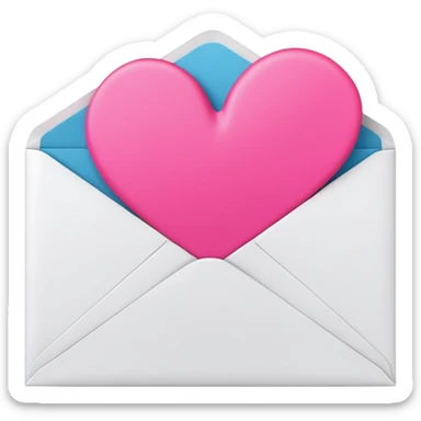A 3D render of a white letter envelope with a vibrant pink heart sticker, clean background sticker