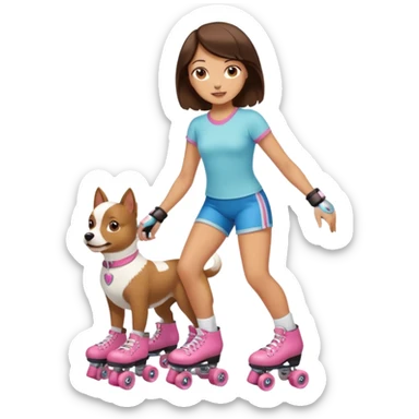 Tan Brunette on roller skates with little white dog sticker