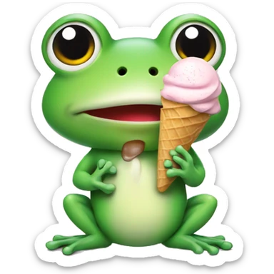 cute frog holding ice cream sticker