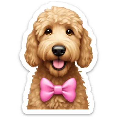 golden doodle with pink bow  sticker