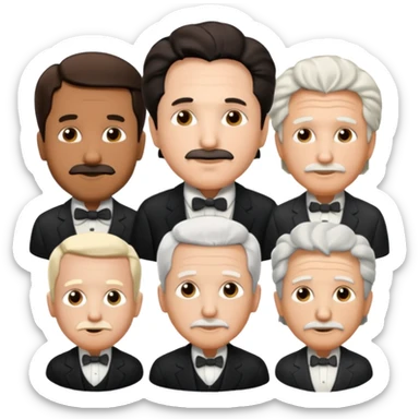 Generate in realistic style Franklin, Edison, Ford in the first row, Einstein, Jobs and Musk in the second behind them. png on transparent background sticker