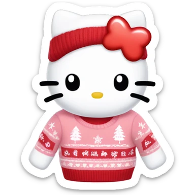 Hello kitty with a red and white Christmas sweater holding a light pink heart  sticker