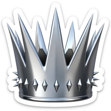 A spiked crown emoji made of silver chrome, sharp yet rounded metallic spikes, glossy reflections, aggressive luxury swag aesthetic, iOS emoji style, centered, clean white background sticker