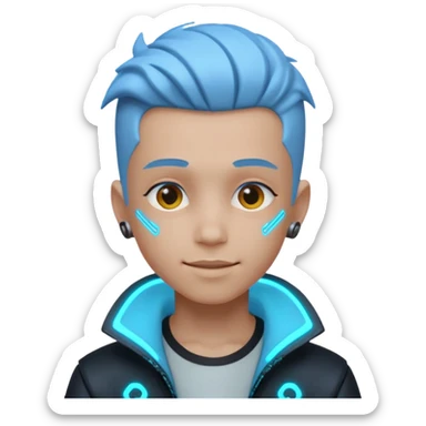 boy neon cyberpunk light blue happy sticker