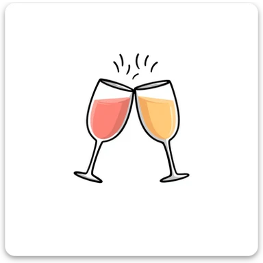a pair of elegant goblets or wine glasses clinking together, pastel colors dd9fb0, ffc6d3, a3bfc9, c4bee2, f1b091, detailed hand-drawn doodle style sticker