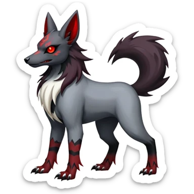 Shiny Exotic Excessive Mysterious Houndoom-Mightyena-Zorua-Zoroark-Zangoose-Houndour-Pokémon-Fakémon-hybrid-creature (full body) with a dog-skull-face sticker