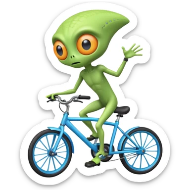 one-eyed alien riding a bicycle, large single eye, colorful skin, funny balance pose, cute sci-fi style, 3D cartoon, mobile game icon style, clean background, no text, no watermark
 sticker