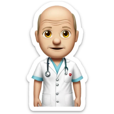 photorealistic Olaf Scholz shrugs as a nurse sticker