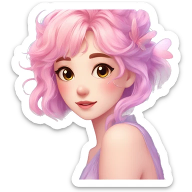 Gorgeous Beautiful Blushing Petite Colorful-Shiny-Pastel-Fairy-Soarkle-Anime-Lady with beautiful gradient pastel hair aesthetic sticker