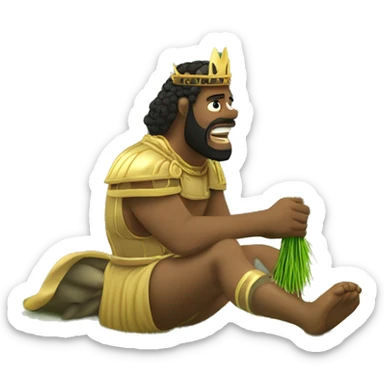 king nebuchadnezzar eating grass on all fours like a cow sticker