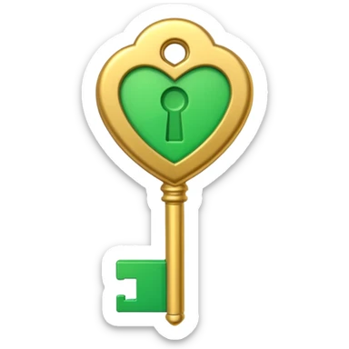 3D emoji, golden key, green check mark, professional style, white background. sticker