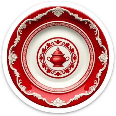 antique porcelain red plate  sticker