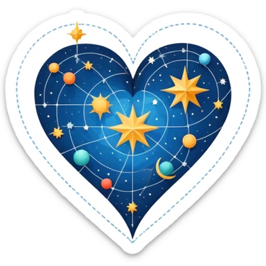 Celestial folded map with constellation heart patterns connecting like stars, cosmic exploration of love and attraction sticker