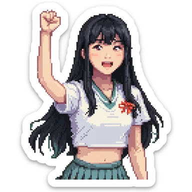 East Asian woman with long black straight hair and bangs cheering for Doosan Bears baseball team sticker