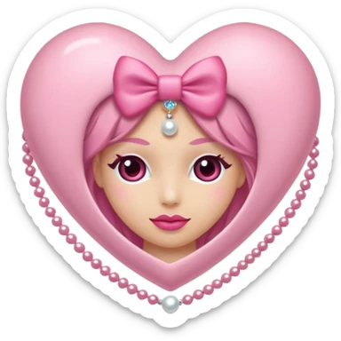 corazón coquette, decorado con perlas y lazo rosa, muy femenino sticker