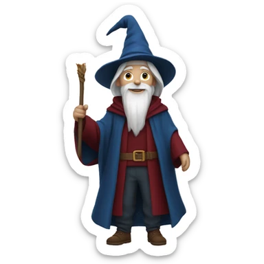 a wizard dressed in dark blueish red happy. full body is shown sticker