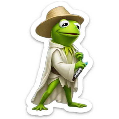 Kermit the frog holding a lightsaber sticker