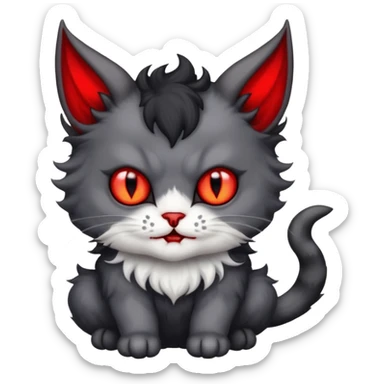 dark blackish grey and white horned devil satan kitten sticker