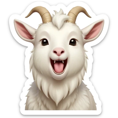 Cinematic Cute Yawning White Goat Portrait Emoji, Head tilted slightly with a dramatic, wide-open yawn, showcasing a soft, downy white fur with delicate horns and gently drooping ears, round eyes barely open in drowsy contentment, Simplified yet irresistibly adorable features, highly detailed, glowing with a soft, cozy glow, high shine, relaxed yet expressive, stylized with a touch of whimsy, bright and endearing, soft glowing outline, capturing the essence of a sleepy yet affectionate goat, so drowsy it feels like it could stretch out of the screen and curl up for a nap! sticker