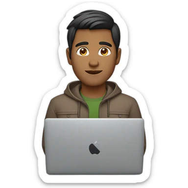 Indian guywith medium skin tone using macbook laptop sticker