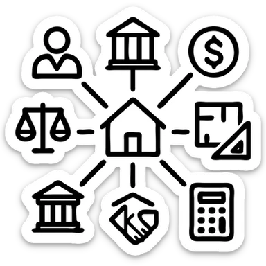 Ícono de real estate que refleje que nuestro equipo cuenta con una red de aliados de élite (abogados migratorios, brokers financieros, contadores, bancos, arquitectos, property managers y más) sticker