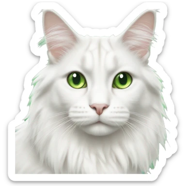 White Mainecoon  cat with green eyes sticker