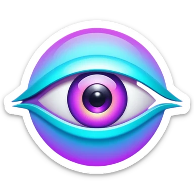 futuristic minimalistic glowing eye symbol, purple and cyan gradient glow, representing vision and future, dark background, 1:1 aspect ratio, no face sticker