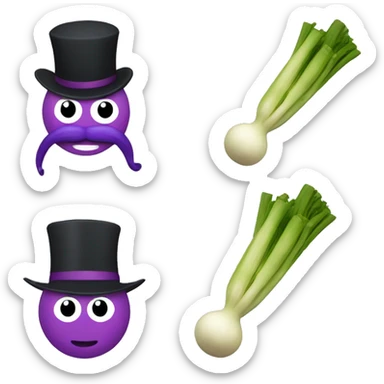 Make a Man holding a Leek wearing a tophat but the tophat has a purple band, has bubblegum sticker
