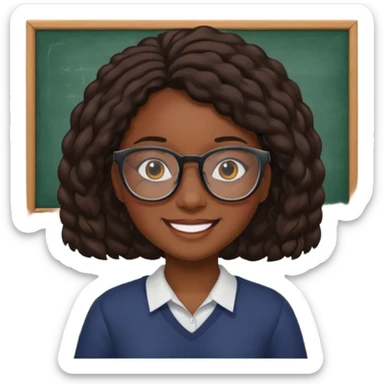 black girl emoji with glasses smiling in a classroom sticker