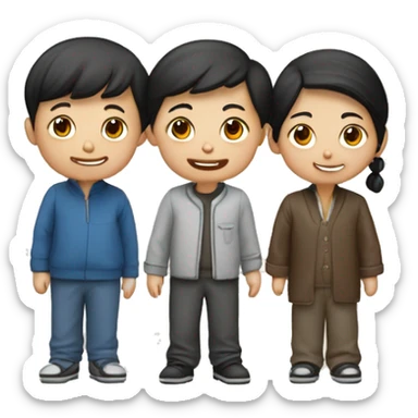 Un garçon chinois et deux jumelles brunes  sticker