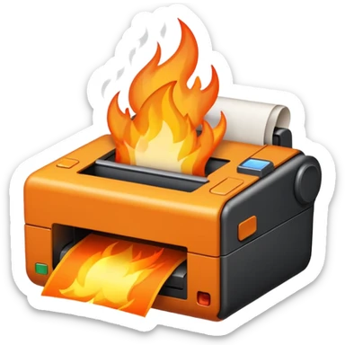 una impresora escupiendo fuego sticker