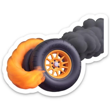 Formula 1 car tire spinning with smoke, energetic, close-up, stylized sticker
