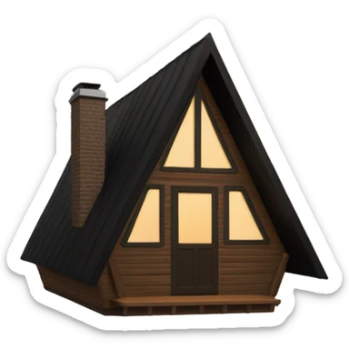 Brown A-Frame Cabin with black roof and glowing windows sticker