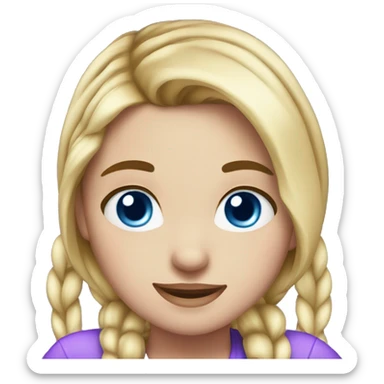 Girl, blond hair with purple highlights, ponytails, blue eyes, freckles on face sticker