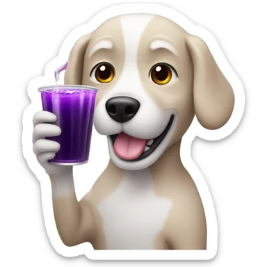 Dog holding cup of purple juice sticker