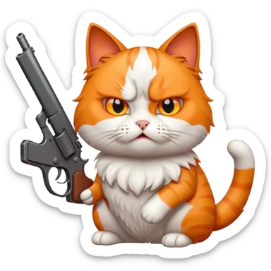 Upset cat with a gun sticker