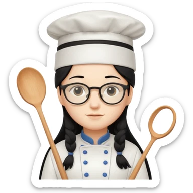 Profesora de pastelería, piel blanca con gafas y pelo negro largo sticker