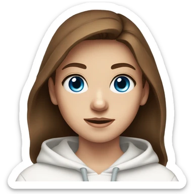 Really beautiful Brown hair blue eyes teenager in a white hoodie. Eye lashes  sticker