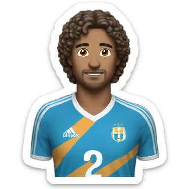 Man with slightly curly and medium-length hair, Marseille football shirt, no beard  sticker