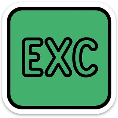 green background, square box, 'EXC' text in a playful font, visually prominent sticker