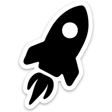Animate this solid filled rocket icon as a flying rocket, showing motion or flames, emphasizing dynamic movement and fiery exhaust flames behind the rocket. sticker