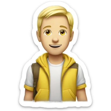 casual portrait of a boy with banana sticker