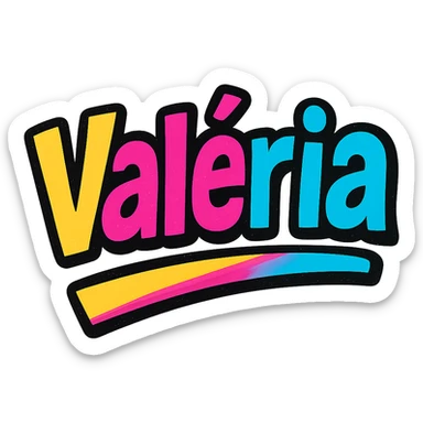 Valéria name in modern colorful gradient font with dark outline, dynamic slanted or partial underline, transparent background, in the style of reference patterns sticker
