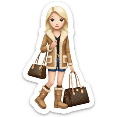 Woman standing with a luxury LV handbag wearing UGG boots.  sticker