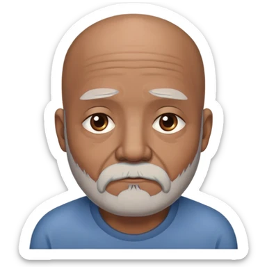 "- Nam
- 70 tuổi
- Da nâu
- Đầu không có tóc
- Râu bạc, mặt buồn, mắt buồn
" sticker