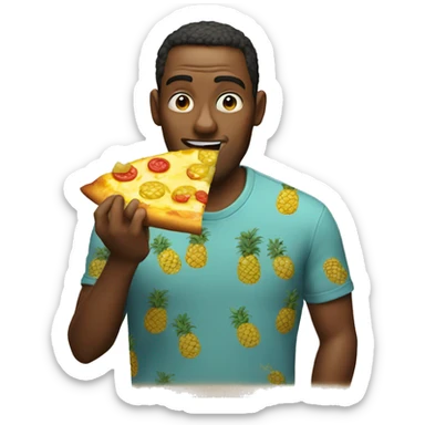 Man eating pineapple on pizza sticker
