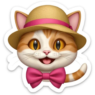 Cat with a laughing face and a bow and hat sticker