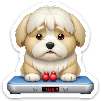 Fat white havanese dog frowning on a scale  sticker