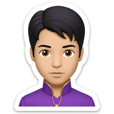 Prince Rogers Nelson with olive skin, black hair, purple outfit sticker