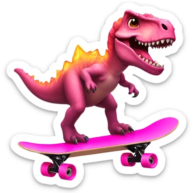 Dinosaur riding a pink skateboard on fire  sticker